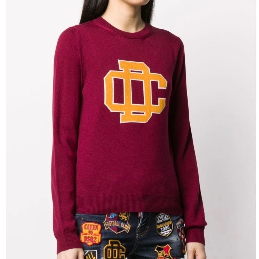 DSQUARED2 Maxi Logo Unisex Burgundy Jumper Knit Sweater Pullover​​​​​​​ - Picture 6 of 11